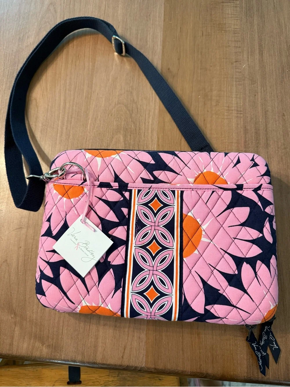 Vera Bradley Pink Quilted ipad bag with Navy & Orange Accents